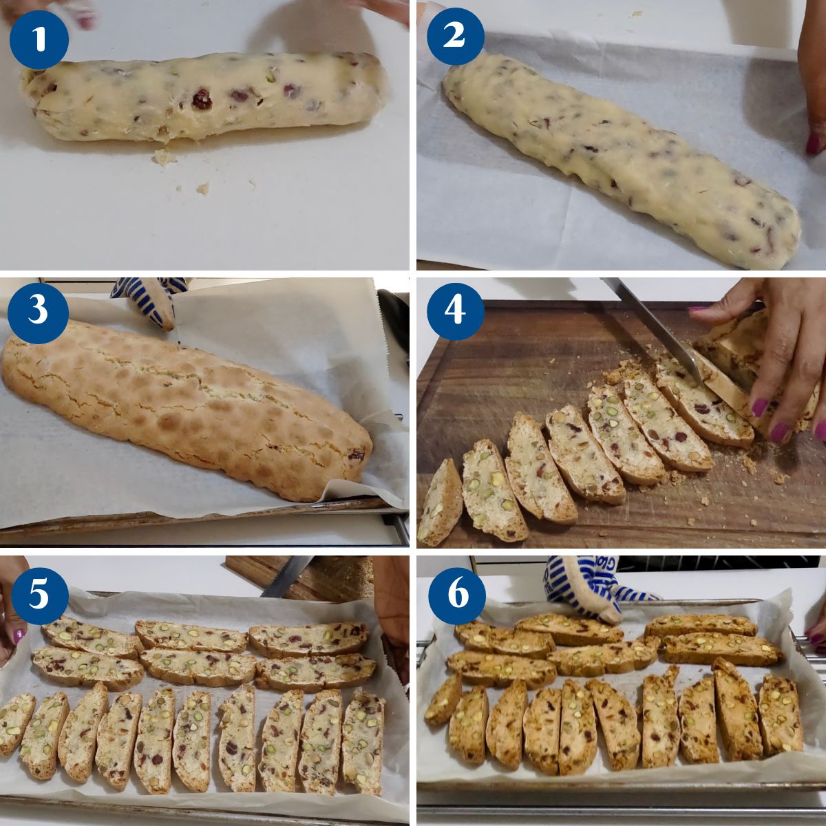 Progress pictures baking the biscotti.