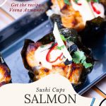 Pinterest image for baked salmon muffin rice cups.