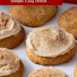 Pinterest image for Churros Cookies Frosted Cinnamon Sugar Cookies.