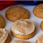 Pinterest image for Churros Cookies Frosted Cinnamon Sugar Cookies.