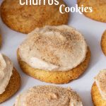 Pinterest image for Churros Cookies Frosted Cinnamon Sugar Cookies.