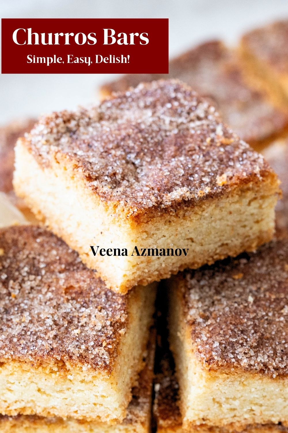 Pinterest image for Churros Cinnamon Sugar Bars.