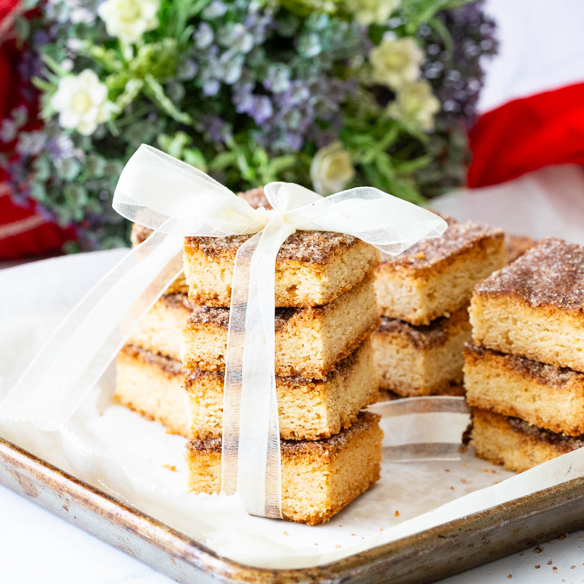 A stack of cinnamon sugar cookies for Christmas Gifts.