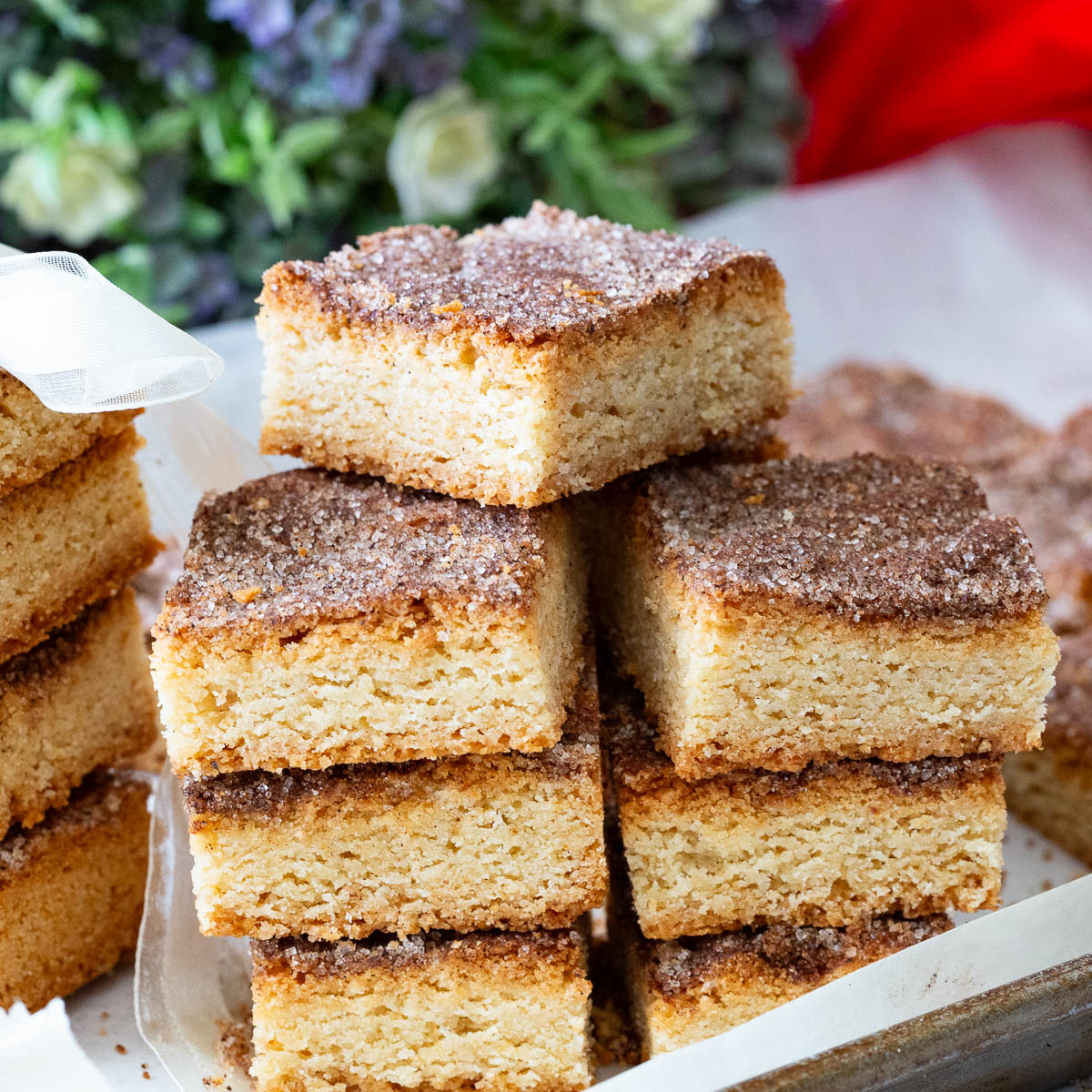 Baking Sheet with Cinnamon Sugar Churros Bars.