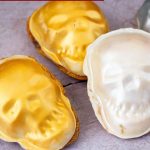 Pinterest image for skull-shaped madeleines.