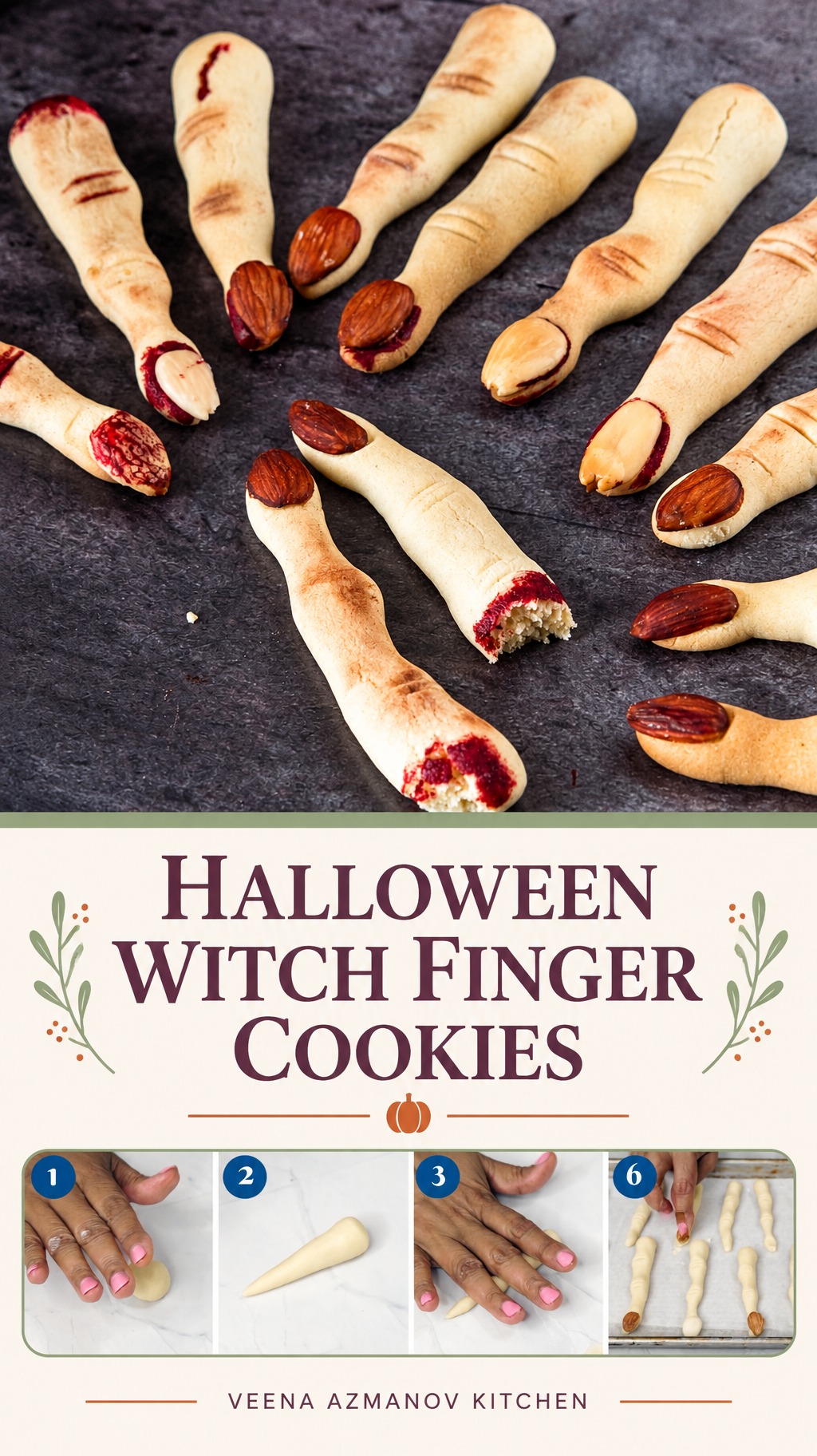Pinterest Image for Witch Finger Cookies.