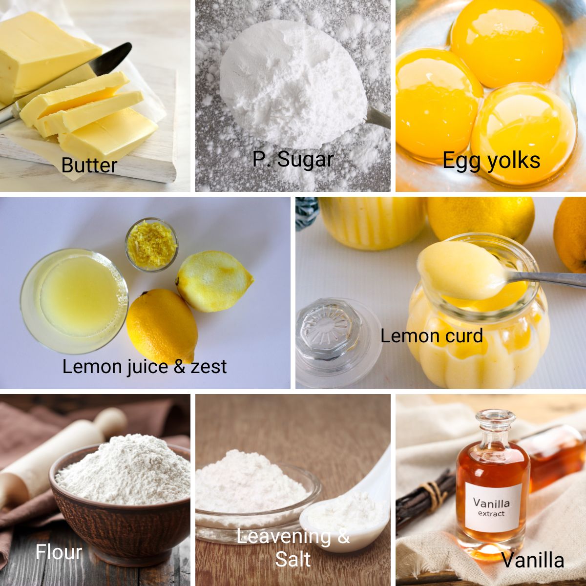 Ingredients for making lemon curd and thumbprint cookies.