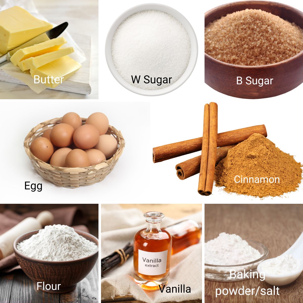 Ingredients for making churros bars and cookies.