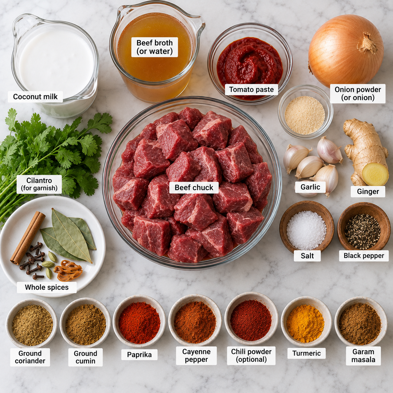 Ingredients for making Slow Cooker Beef Curry