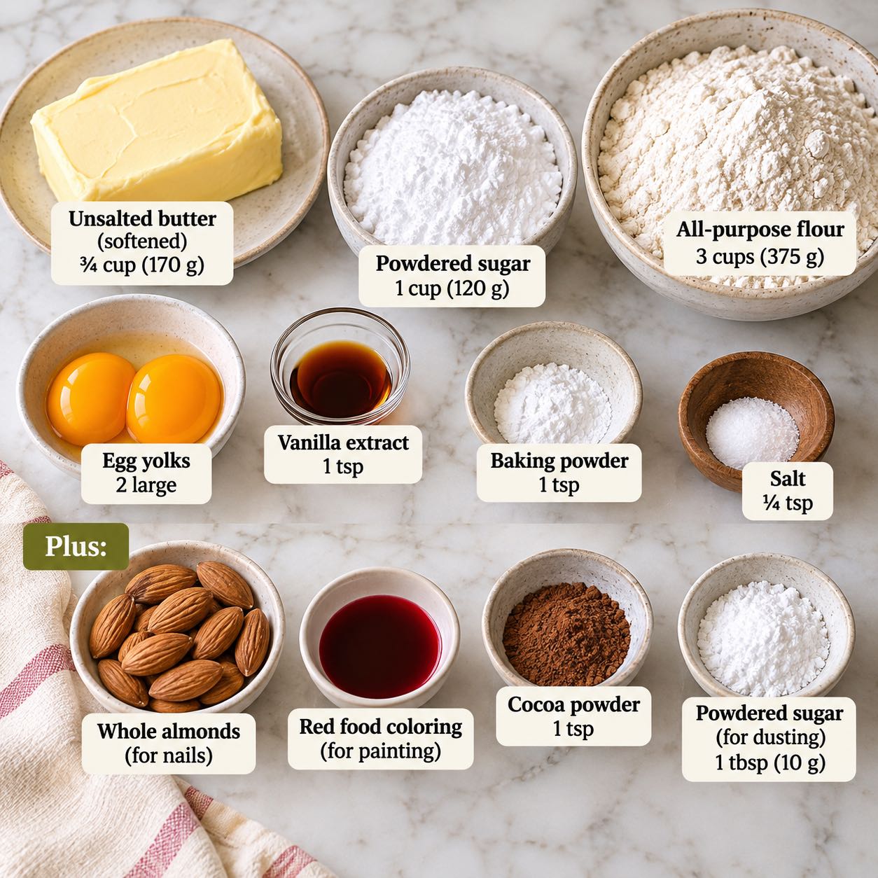 Ingredients for Witch Finger Cookies.