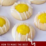 Pinterest image for lemon curd cookies with lemon curd and lemon glaze.