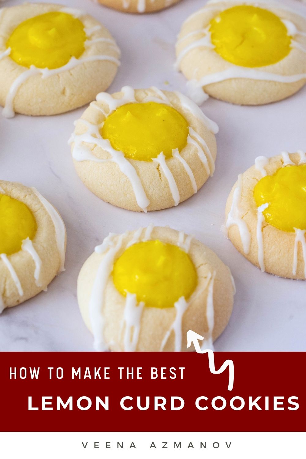 Pinterest image for lemon curd cookies with lemon curd and lemon glaze.