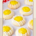 Pinterest image for lemon curd cookies with lemon curd and lemon glaze.
