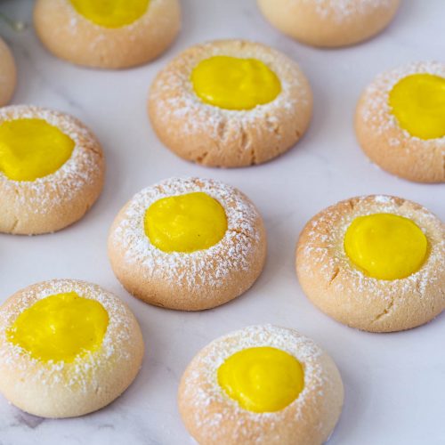 Thumbprint cookies with lemon curd filling.