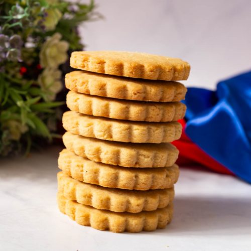 A stack of cookies on the table.