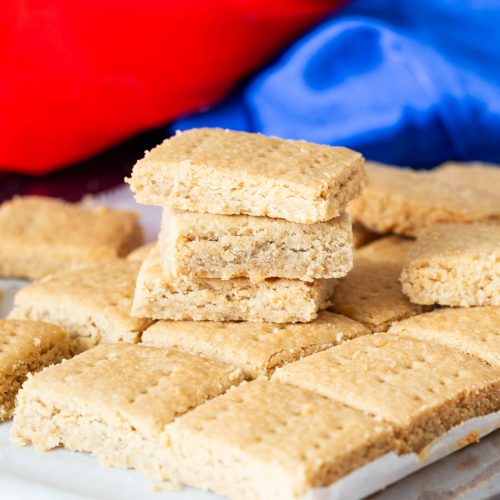 Homemade shortbread bars on the table.