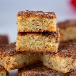 Stack of blondies on the table.