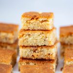 Blondies stacked on the table.