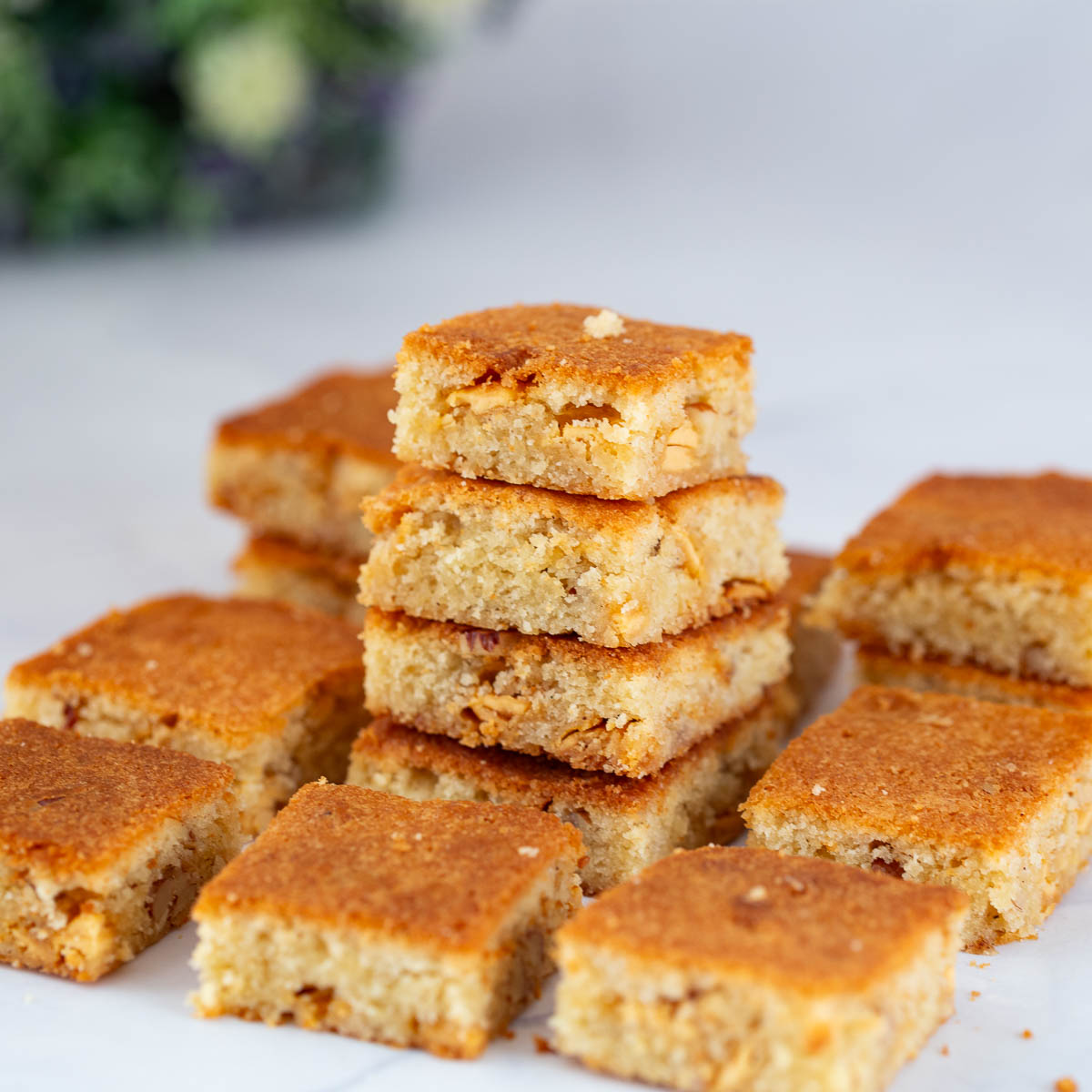 Classic blondies on the table.