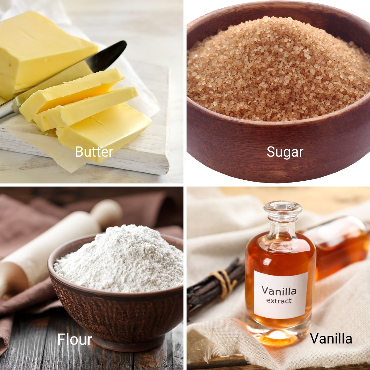 Ingredients for making shortbread dough.