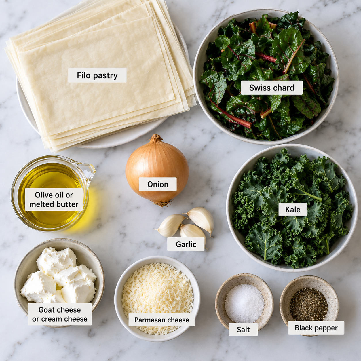 Ingredients for making Swiss Chard Kale Appetizers
