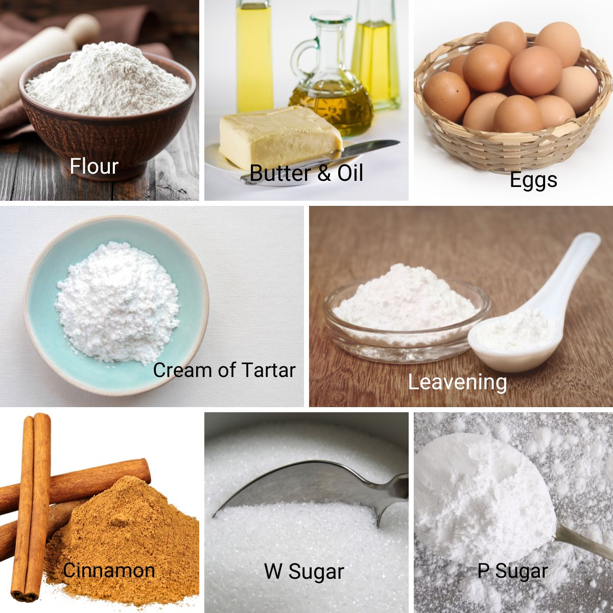 Ingredients for making Amish Cinnamon Sugar Cookies.