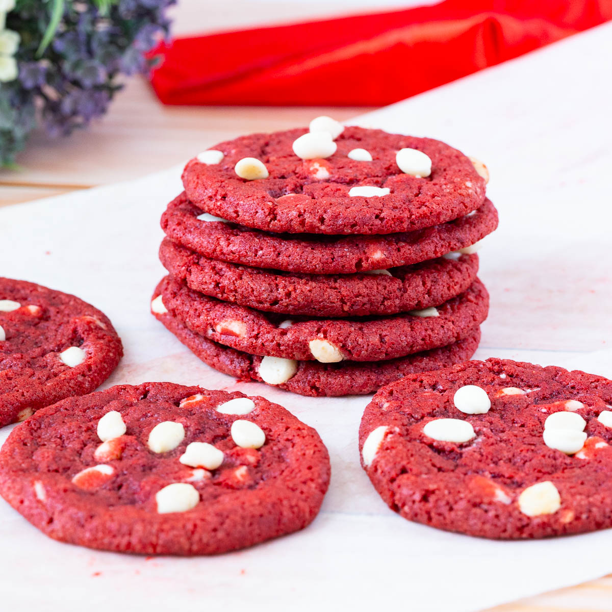 A stack of chocolate chip cookies.