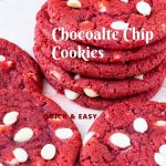 Pinterest image for Red Velvet Chocolate Chip Cookies.