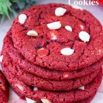 Pinterest image for Red Velvet Chocolate Chip Cookies.