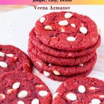 Pinterest image for Red Velvet Chocolate Chip Cookies.