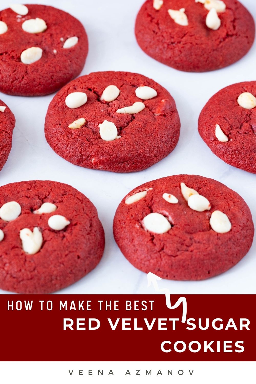 Pinterest image for Red Velvet Sugar Cookies.