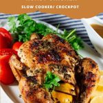 Pinterest image for roast chicken in slow cooker.