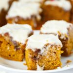 Pinterest image for Pumpkin Cake with Cinnamon Swirl and Cream Cheese Glaze.
