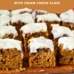 Pinterest image for Pumpkin Cake with Cinnamon Swirl and Cream Cheese Glaze.