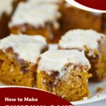Pinterest image for Pumpkin Cake with Cinnamon Swirl and Cream Cheese Glaze.