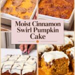 Pinterest image for Pumpkin Cake with Cinnamon Swirl and Cream Cheese.