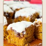 Pinterest image for Pumpkin cake with Cinnamon Swirl and Cream Cheese Glaze.