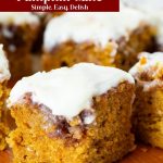 Pinterest image for Pumpkin cake with Cinnamon Swirl and Cream Cheese Glaze.