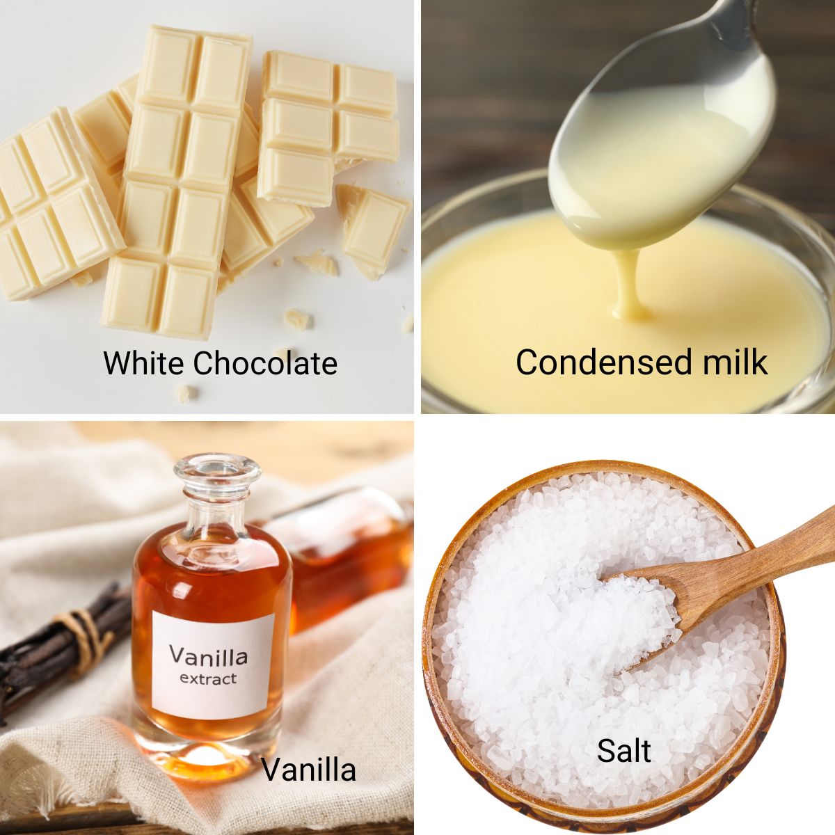 Ingredients for white chocolate fudge.
