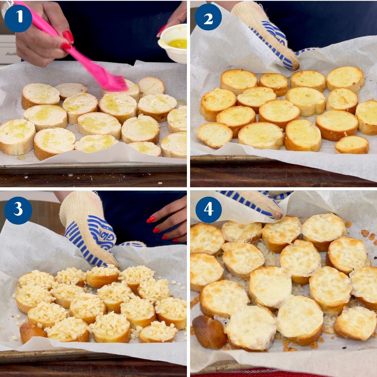 Progress pictures making the garlic toast.