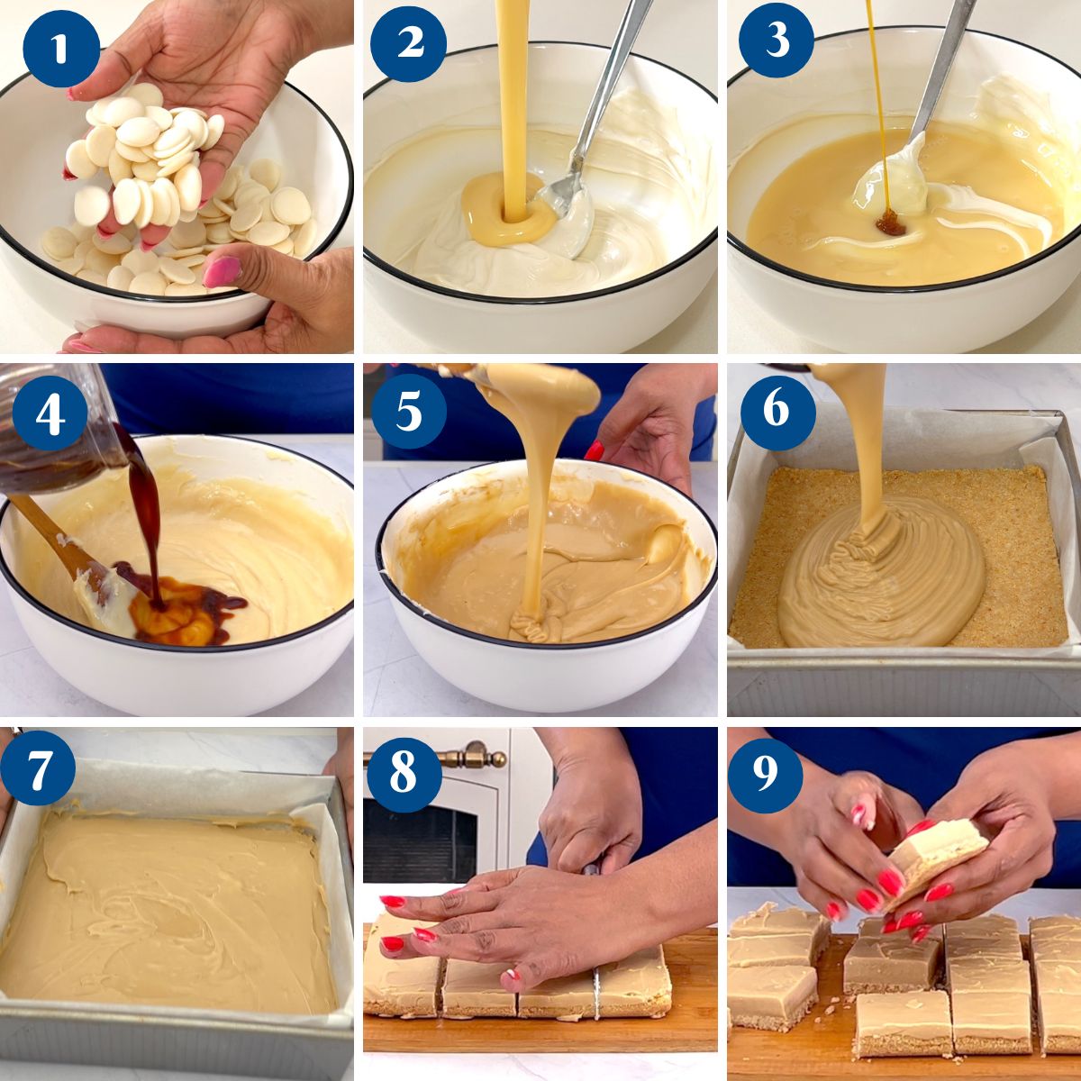 Progress pictures making coffee fudge.