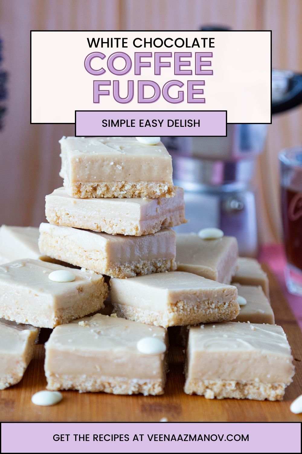 Pinterest image for Coffee White Chocolate Fudge Recipe.
