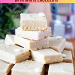 Pinterest image for Coffee White Chocolate Fudge Recipe.