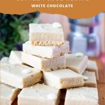 Pinterest image for Coffee White Chocolate Fudge Recipe.