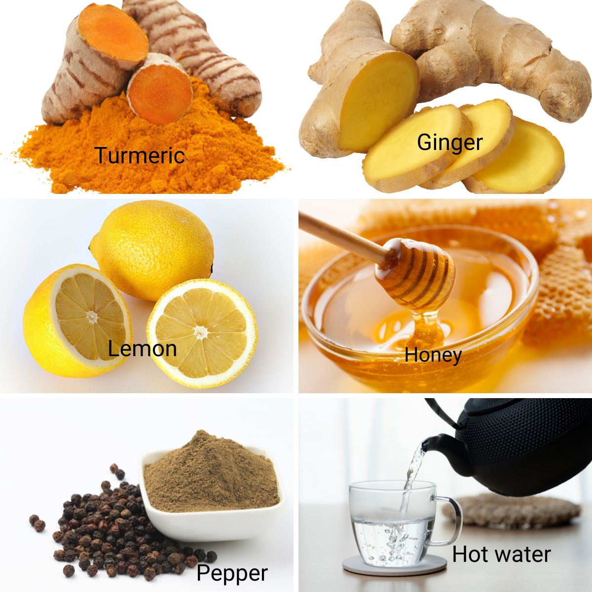 Ingredients for ginger lemon turmeric tea.