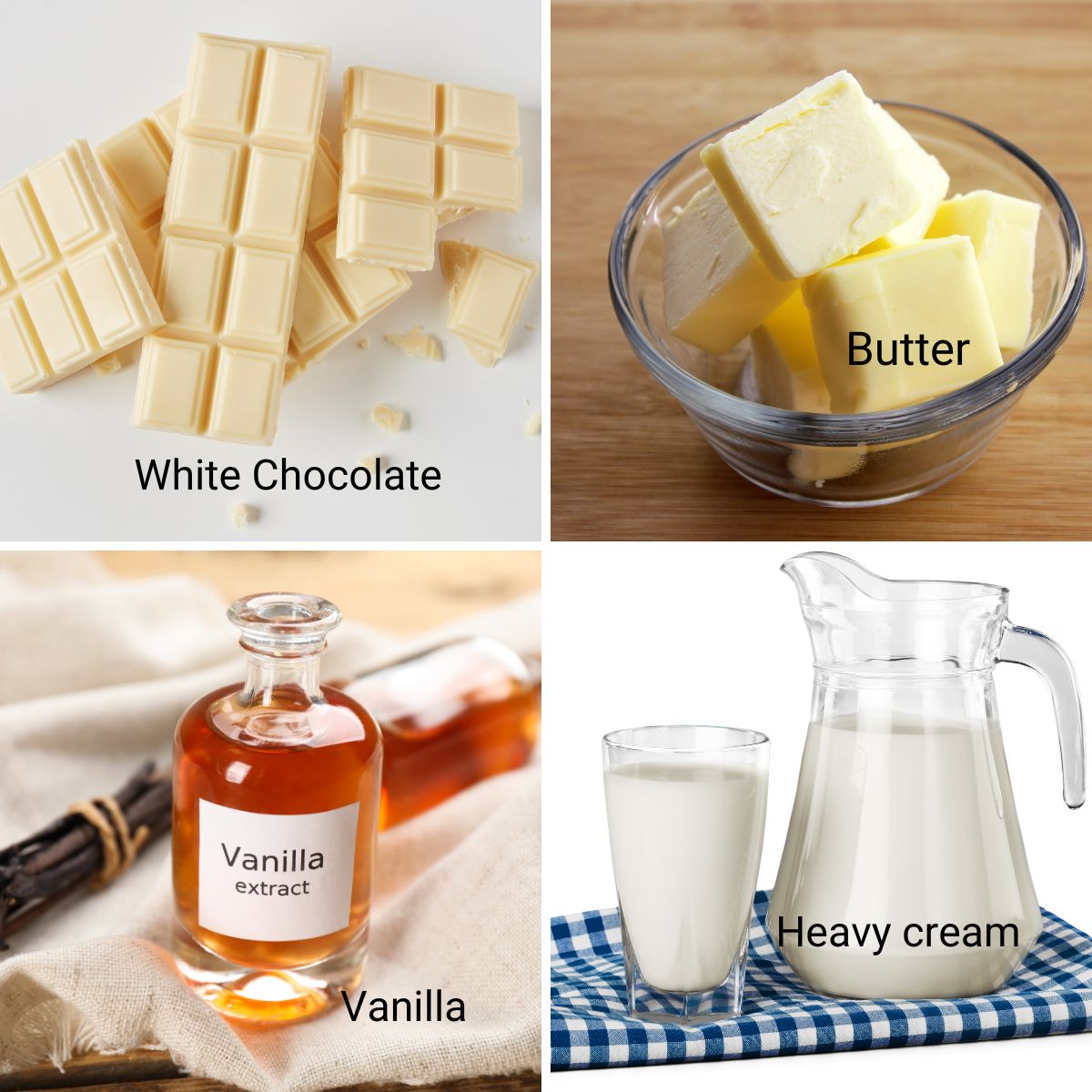 Ingredients for making white chocolate truffles.