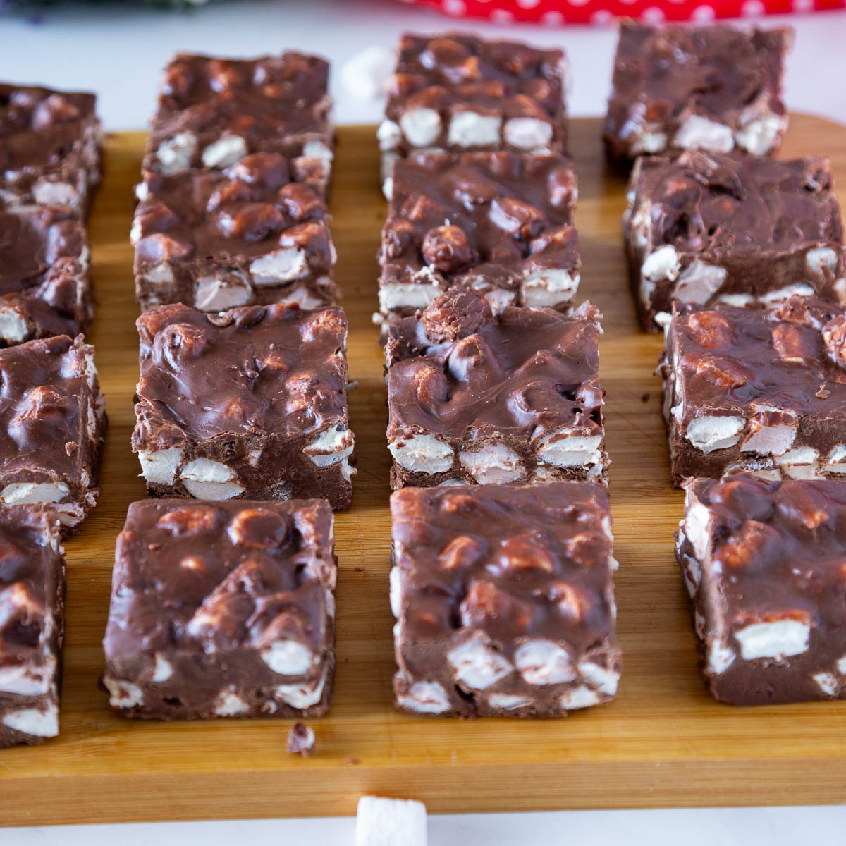Marshmallow fudge bars on the table