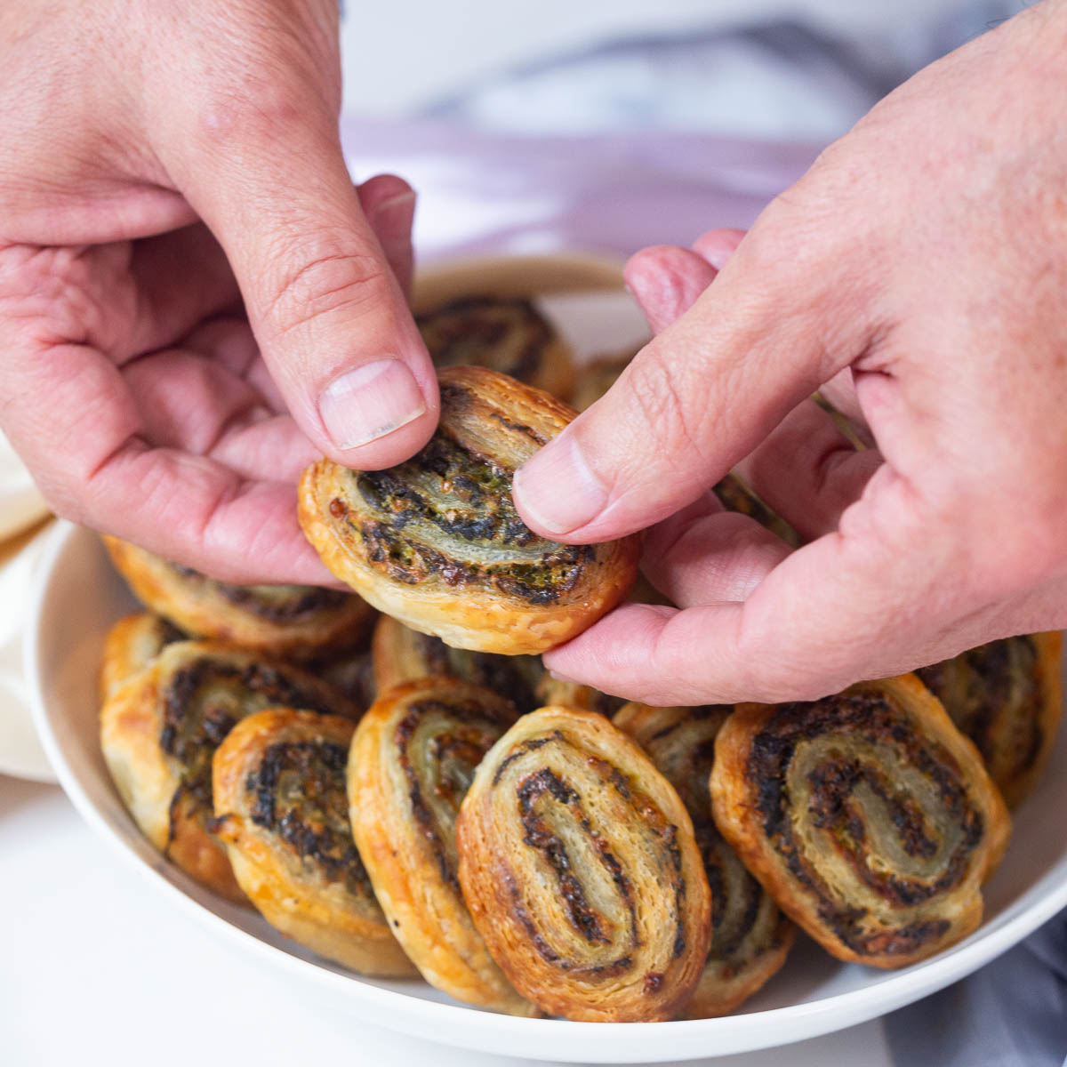 Breaking the pinwheel on a plate.