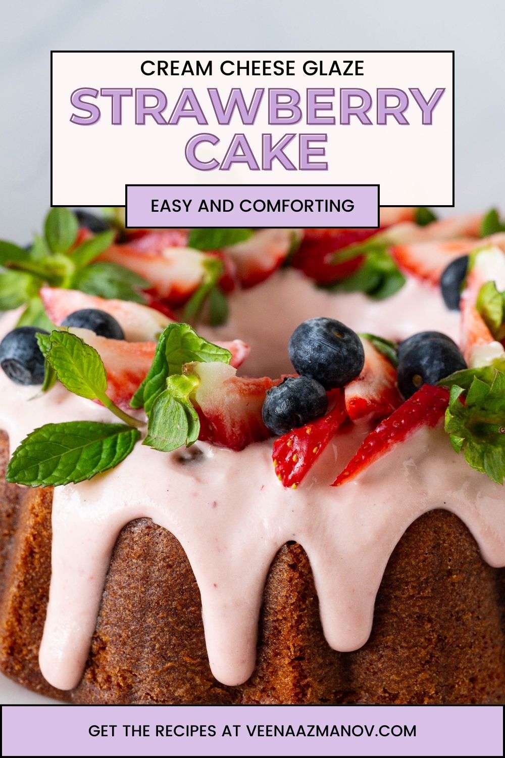 Pinterest image for Strawberry Cake in Bundt Pan.