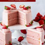 Pinterest image for strawberry cake with cream cheese frosting.
